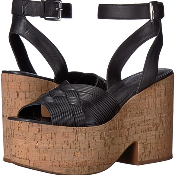 Sigerson Morrison Becca Black Leather Cork Wedge Sandal Ankle Strap Platform 9.5 - Picture 2 of 16